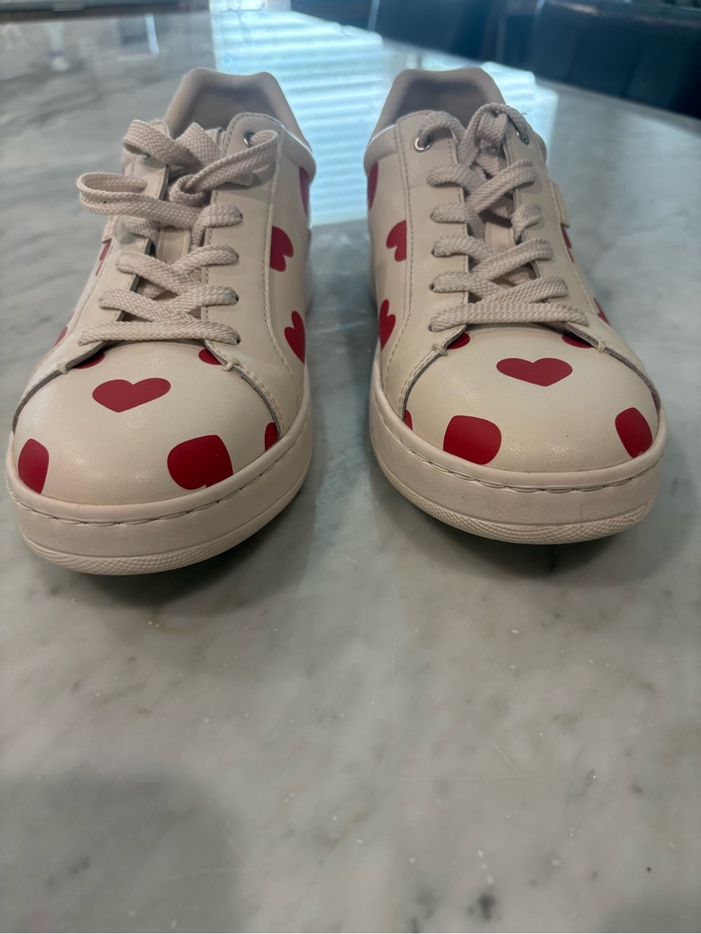 COACH Heart Print Lowline Top Leather Sneakers White Crimson Red Size 10 - Picture 4 of 9